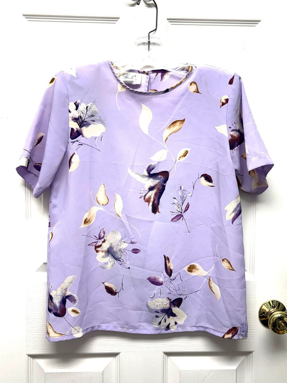 Kathy Lee Collection Blouse Purple Floral Vintage 90s Y2K Shoulder Pads Size 4